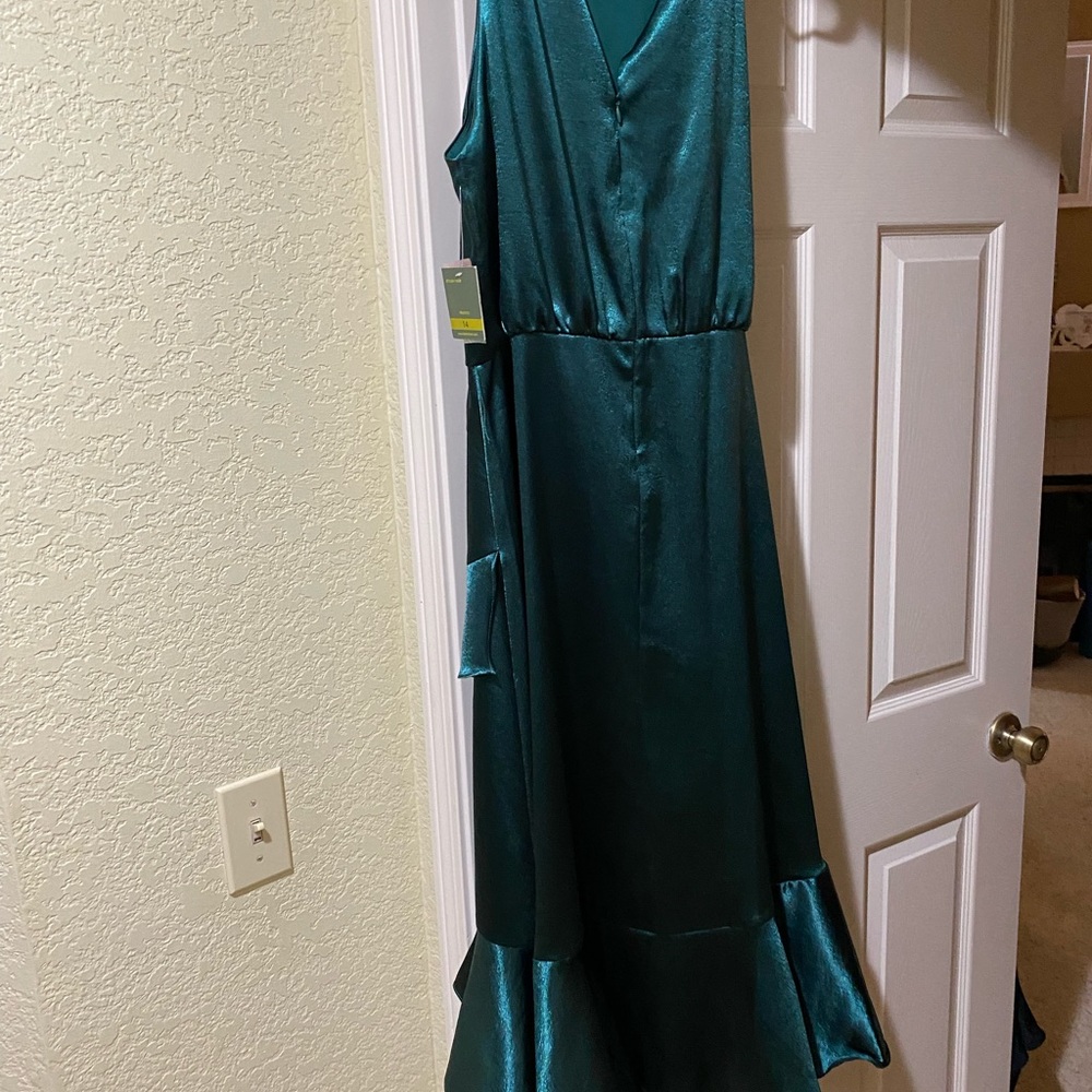 Green satin dress never been worn